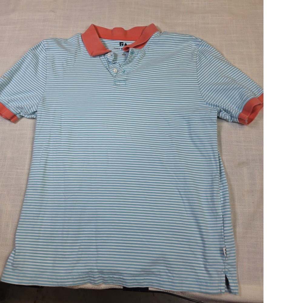 Free Assembly Preppy Coastal Mens Striped Polo Shirt Blue Coral Size S